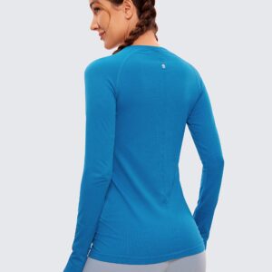 CRZ YOGA Women's Seamless Athletic Long Sleeves Sports Running Shirt Breathable Gym Workout Top Super-Sonic Blue X-Small