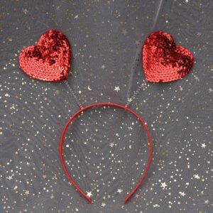 Heart Headband Cupid Headband Sequin Love-shaped Cupid Headpiece Heart Ears Headband Heart Headpiece Cupid Ears Valentine Head Boppers Valentine Day Accessories for Halloween Party Red Cupid Costume