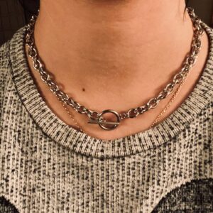 Chunky Silver Necklace Cuban Link Chain Choker Necklaces for Women Trendy Chunky Toggle Necklaces Statement Necklace Jewelry Gifts for Women（Silver）