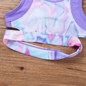 TiaoBug Kids Girls 2 Pieces Sport Sets Printed Crop Vest Tops and Leggings Tracksuit for Yoga Dance Lavender 6 Years