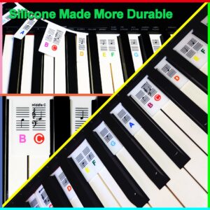 Misopily Removable Piano Keyboard Note Labels, 88-Key Full Size Removable Keyboard Labels for Beginner, Silicone Colored Letters, Reusable No Glue Piano Stickers