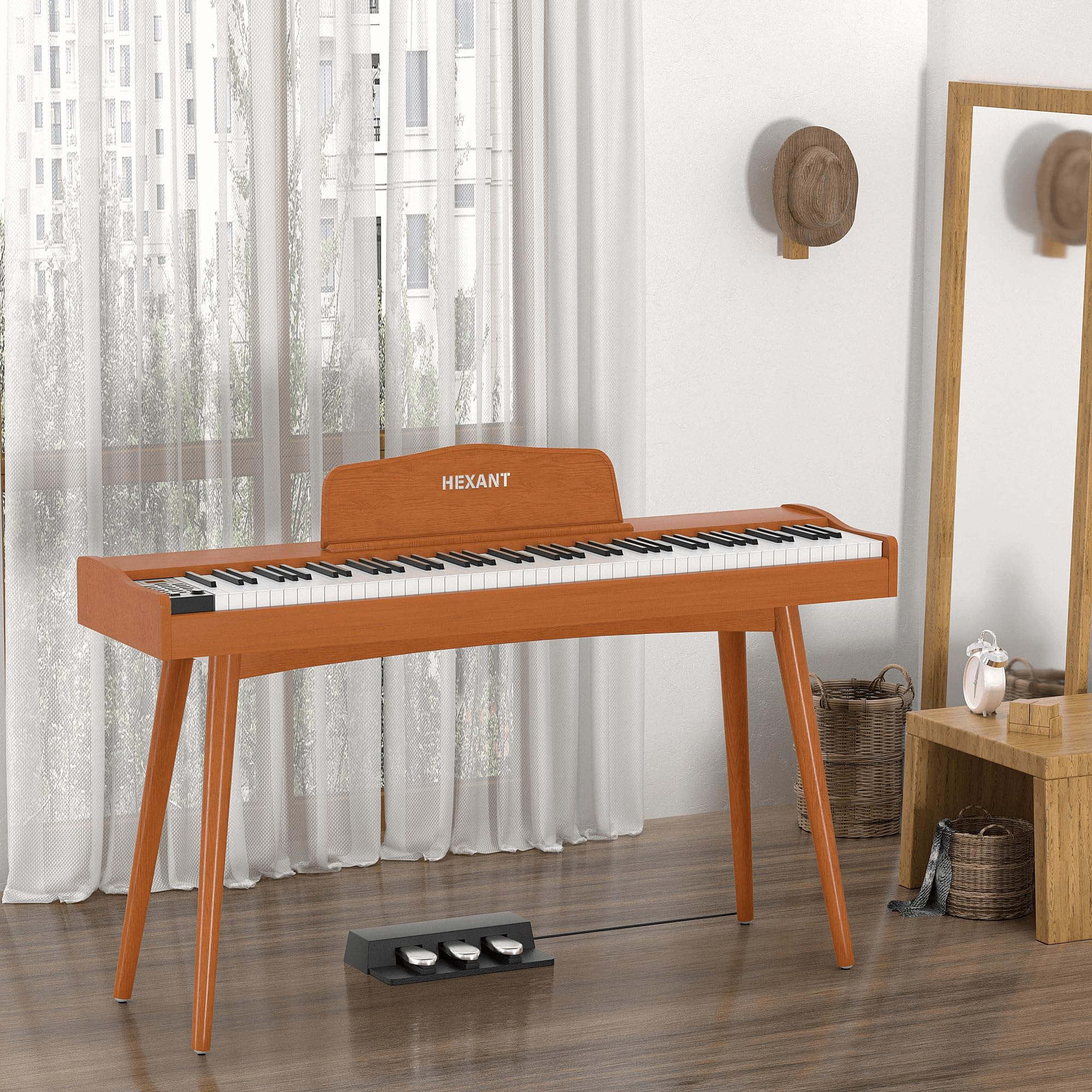 HEXANT 88- Key Hammer Weighted Digital Keyboard Piano, Wooden Electric Heavy Hammer Weighted Full Size Keyboard Piano, with 3-Pedal, MIDI Connection, Multi-Functional Keyboard and Stand