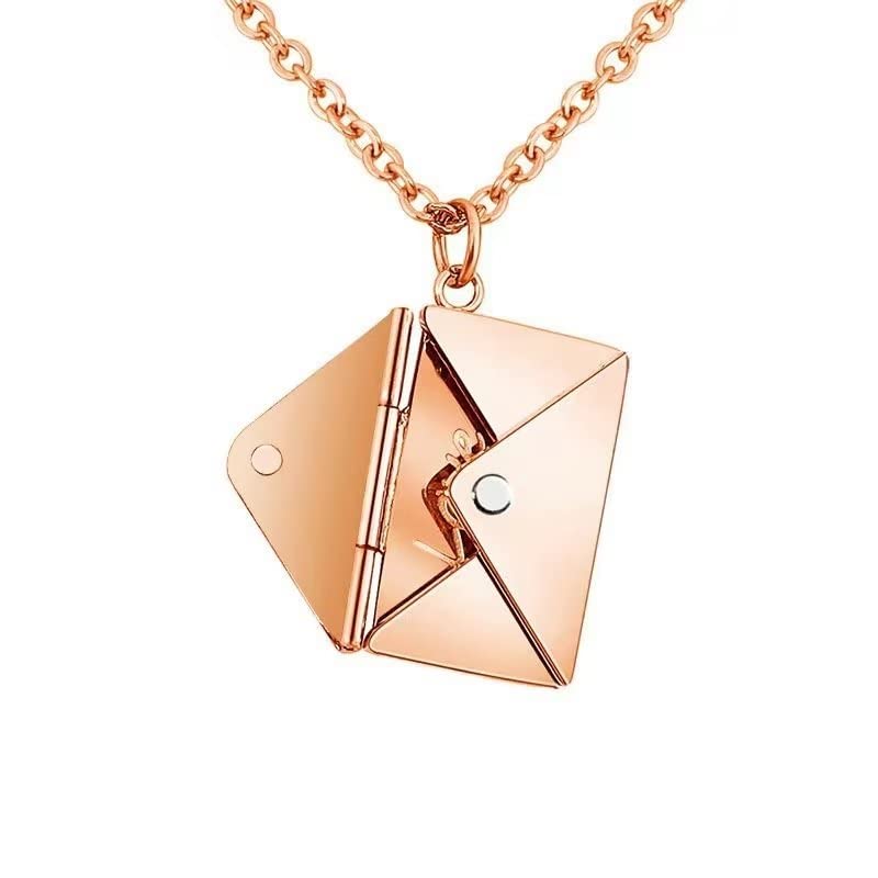 Azusa Sun Envelope Necklace for Couples Personalized Envelope Locket Necklace for Women Love you Pendant Memorial Necklace Mother’s Day Valentine's Day Anniversary Birthday Gift - Rose Gold