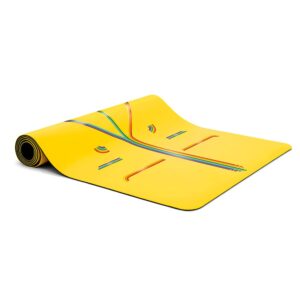 LIFORME Printed Yoga Mat & Travel Mat Bundle Pack – Patented Alignment System, Eco-Friendly, Non-Slip Warrior-Grip, Made with Natural Rubber, Thick, Sweat Resistant, Comfortable - Yellow/Yellow