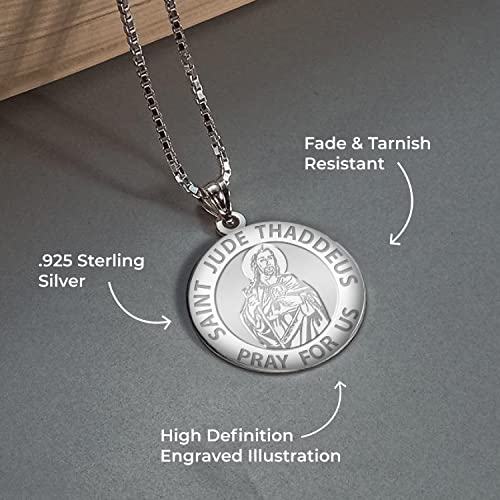 PicturesOnGold.com Saint Jude Round Religious Medal EXCLUSIVE - Sterling Silver - 2/3 x 2/3 Inch WITH ENGRAVING