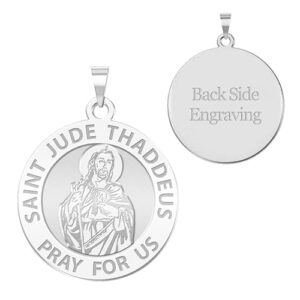 PicturesOnGold.com Saint Jude Round Religious Medal EXCLUSIVE - Sterling Silver - 2/3 x 2/3 Inch WITH ENGRAVING