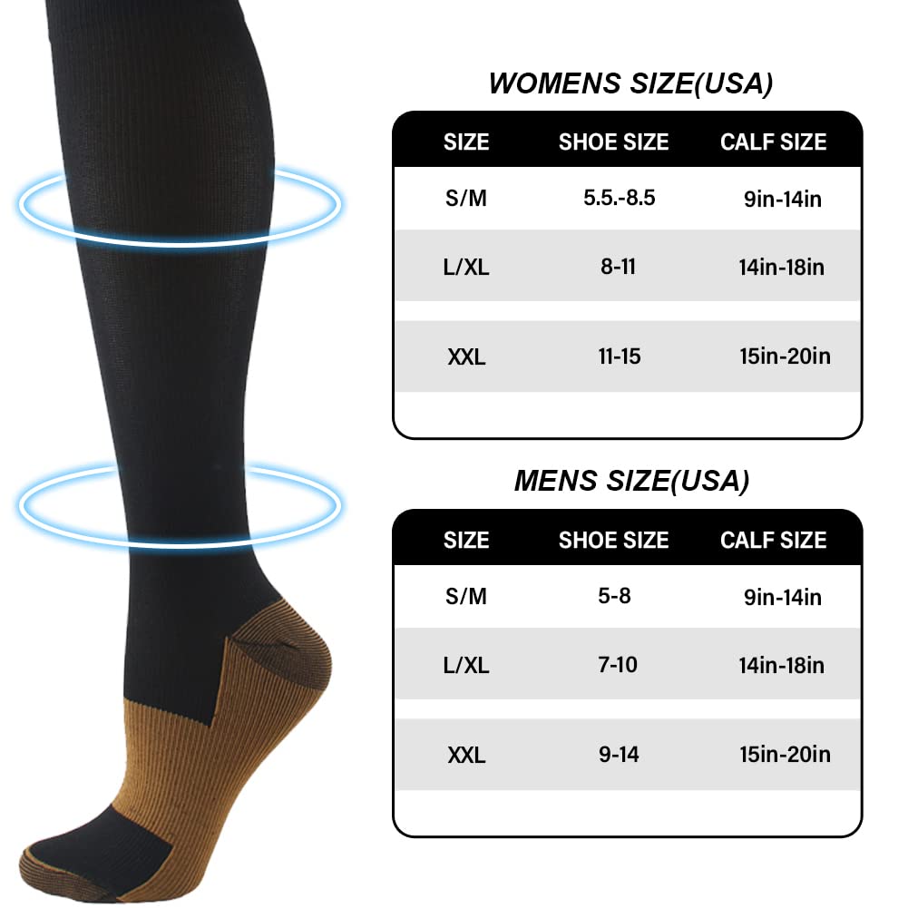 HYCOPROT Copper Compression Socks for Women & Men Circulation (3 Pairs) 15-20 mmHg for Athletics Hiking Travel Nurse Pregnancy