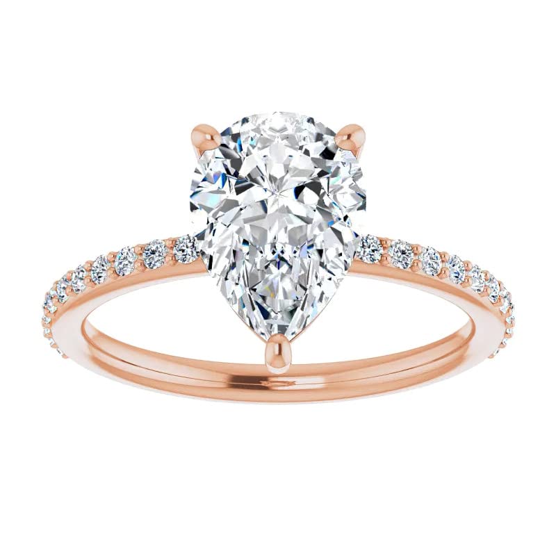 10K Solid Rose Gold Handmade Engagement Rings 1.5 CT Pear Cut Moissanite Diamond Solitaire Wedding/Bridal Ring Set for Womens/Her Proposes Ring (11)