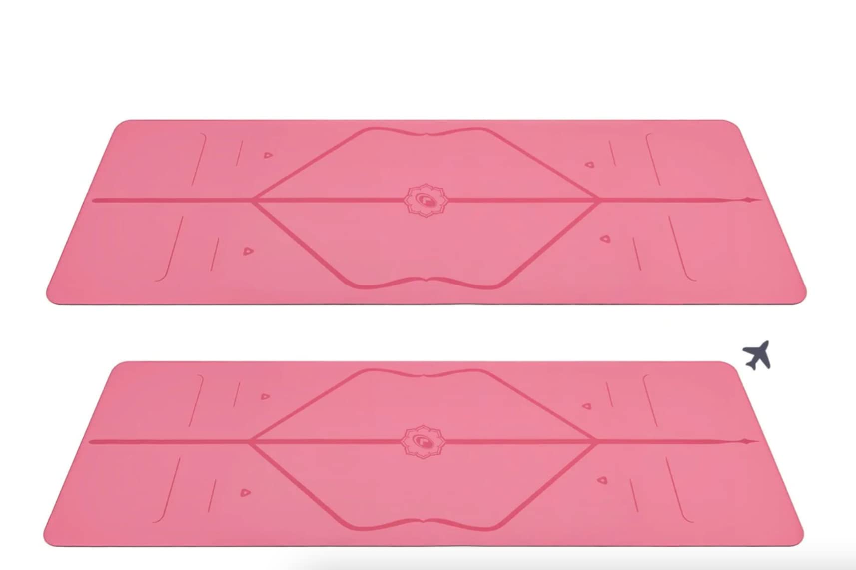 LIFORME Original Yoga Mat & Travel Mat Bundle Pack – Patented Alignment System, Eco-Friendly, Non-Slip Warrior-Grip, Made with Natural Rubber, Thick, Sweat Resistant, Comfortable - Pink/Pink