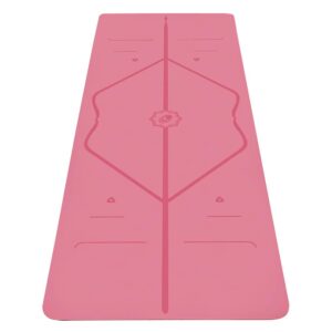 LIFORME Original Yoga Mat & Travel Mat Bundle Pack – Patented Alignment System, Eco-Friendly, Non-Slip Warrior-Grip, Made with Natural Rubber, Thick, Sweat Resistant, Comfortable - Pink/Pink