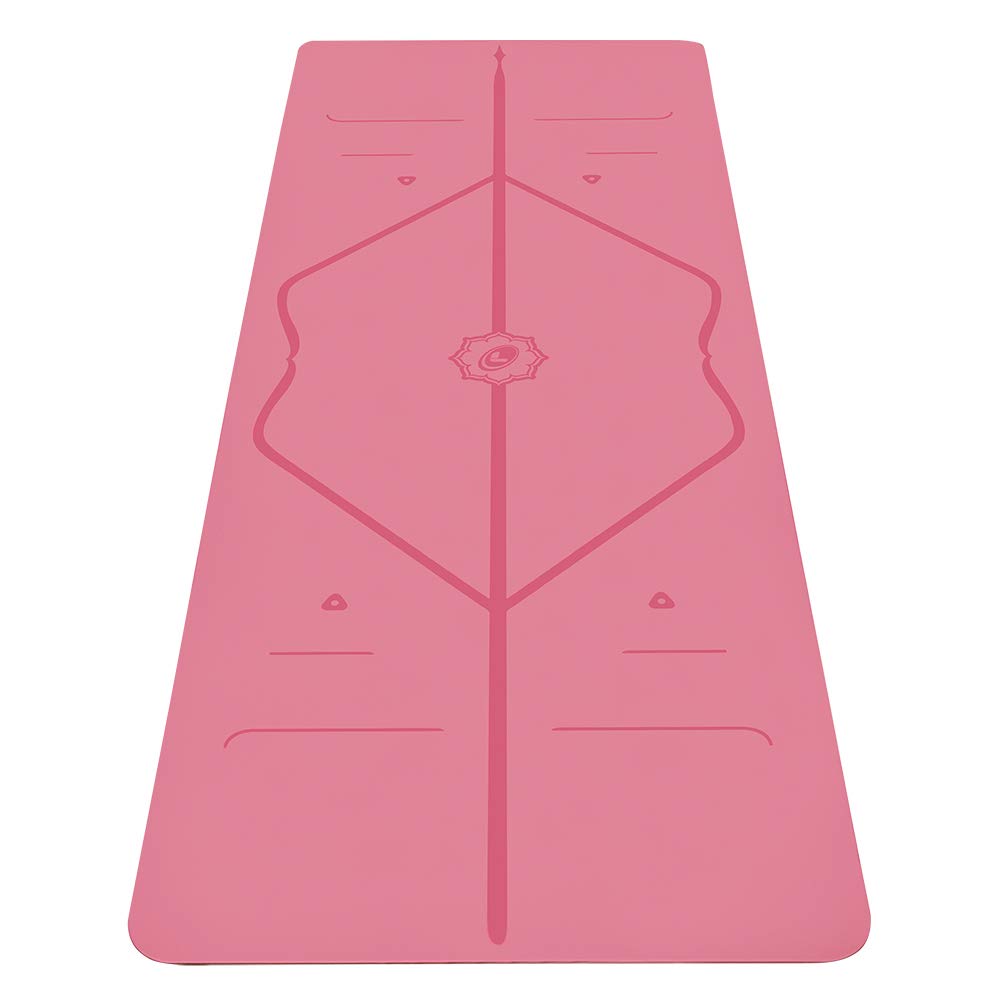 LIFORME Original Yoga Mat & Travel Mat Bundle Pack – Patented Alignment System, Eco-Friendly, Non-Slip Warrior-Grip, Made with Natural Rubber, Thick, Sweat Resistant, Comfortable - Pink/Pink