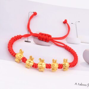 Ronglry Chinese New Year of The Rabbit 2023 Bracelet New Year Red String Bracelet Chinese Zodiac Bracelet Rabbit Charms Handmade Braid Bracelets Good Luck Red String Rope Bracelet for Women Men, no