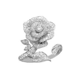 Elegant Rose Flower Engagement Ring for Women Sparkling Rhinestone CZ Crystal Open Statement Rings Promise Wedding Ring Expandable Wrap Finger Band