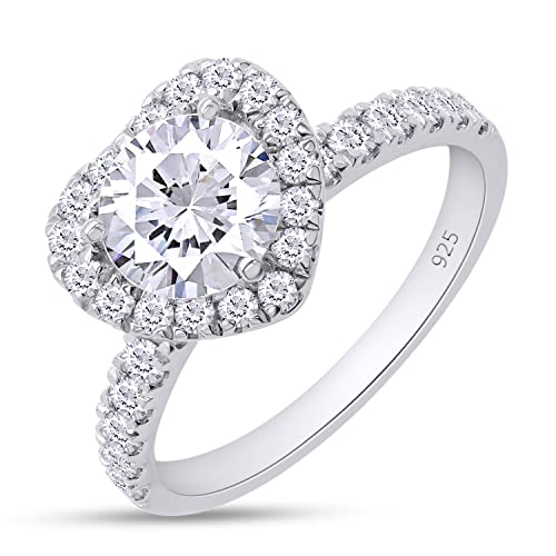 SAVEARTH DIAMONDS Lab Created Diamond Moissanite Engagement Rings for Women Wedding Rings 1.40ct D Color VVS1 Clarity Round Cut Moissanite Ring in 18K White Gold Plated 925 Sterling Silver Size-7