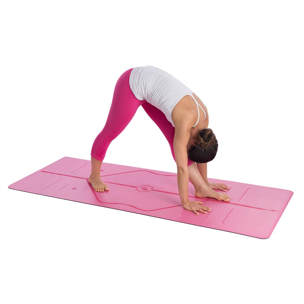 LIFORME Original Yoga Mat & Travel Mat Bundle Pack – Patented Alignment System, Eco-Friendly, Non-Slip Warrior-Grip, Made with Natural Rubber, Thick, Sweat Resistant, Comfortable - Pink/Pink