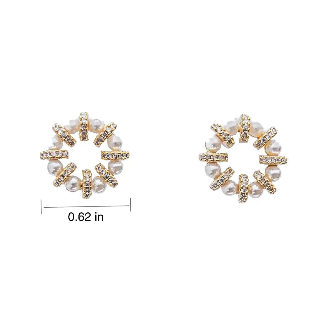 Millet Beads Microinlaid Zircon Pearl Earrings, 925 Tremella Needle, 18K Gold Plated