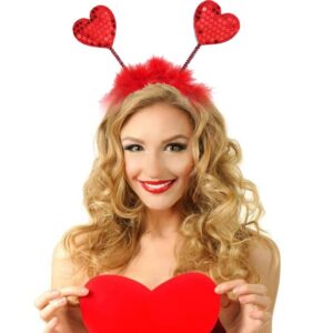 NAOPSY Heart Headband Valentine's Day Festive Headband Red Sequin Love-shaped Head Boppers Party Hair Accessoires for Holiday Festival