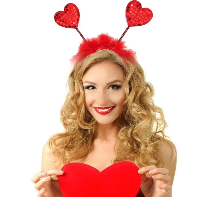 NAOPSY Heart Headband Valentine's Day Festive Headband Red Sequin Love-shaped Head Boppers Party Hair Accessoires for Holiday Festival