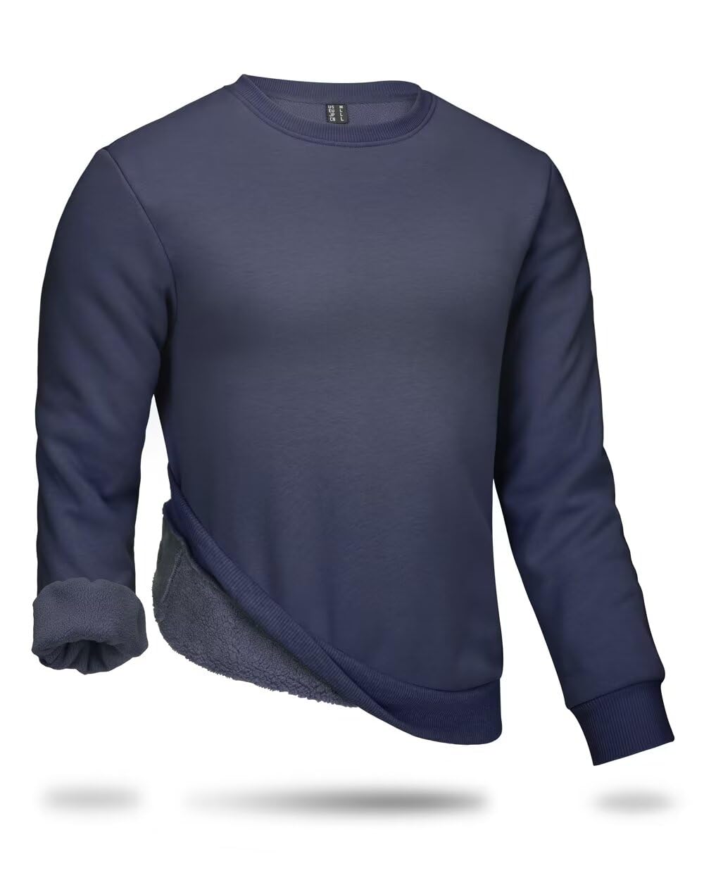 Boladeci Mens Sweatshirts Crewneck Fleece Lined Pullover Essentials Plain Soft Warm Winter No Hood Blank Navy Long Sleeve Shirts for Men Athletic Tops