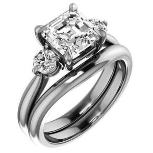 2 ct asscher cut vvs1 colorless moissanite engagement ring set, wedding/bridal ring set, sterling silver vintage antique anniversary promise ring set gift for her (4)