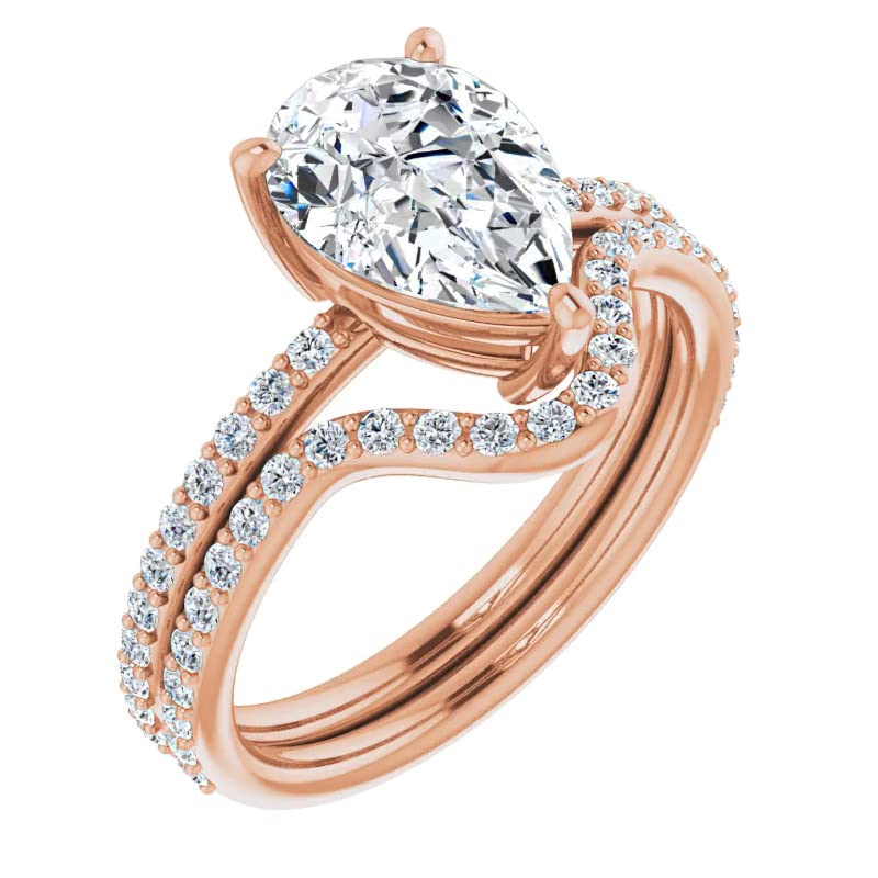 10K Solid Rose Gold Handmade Engagement Rings 1.5 CT Pear Cut Moissanite Diamond Solitaire Wedding/Bridal Ring Set for Womens/Her Proposes Ring (11)