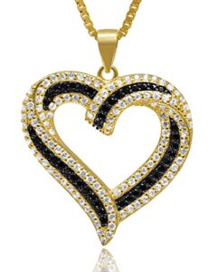 acelay necklaces for women,14k gold plated heart necklace,18" chain,solid 925 sterling silver heart necklace with aaa+ cubic zirconia, sterling silver, cubic zirconia