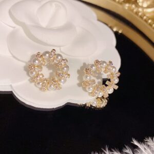 Millet Beads Microinlaid Zircon Pearl Earrings, 925 Tremella Needle, 18K Gold Plated