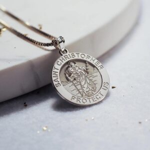 PicturesOnGold.com Saint Christopher Religious Round Medal - EXCLUSIVE- Sterling Silver - 3/4 x 3/4 Inch