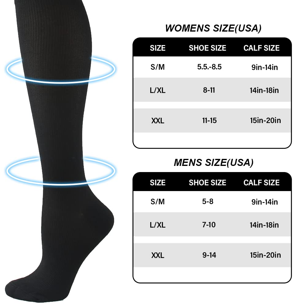 HYCOPROT Compression Socks for Women & Men Circulation (3 Pairs) 15-20 mmHg for Athletics Running Nurses Pregnancy Travel