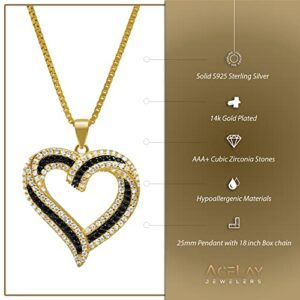 AceLay Necklaces for Women,14K Gold Plated Heart Necklace,18" Chain,Solid 925 Sterling Silver Heart Necklace with AAA+ Cubic Zirconia, Sterling Silver, Cubic Zirconia