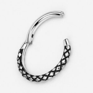 8mm Silver 316L Surgical Steel Septum Rings Nose Piercing Ring Black Hinged Nose Rings Hoop Cartilage Earring Lobe Tragus Daith Rook Helix Piercing Jewelry 16 Gauge Septum Clicker Lip Rings Snakeskin