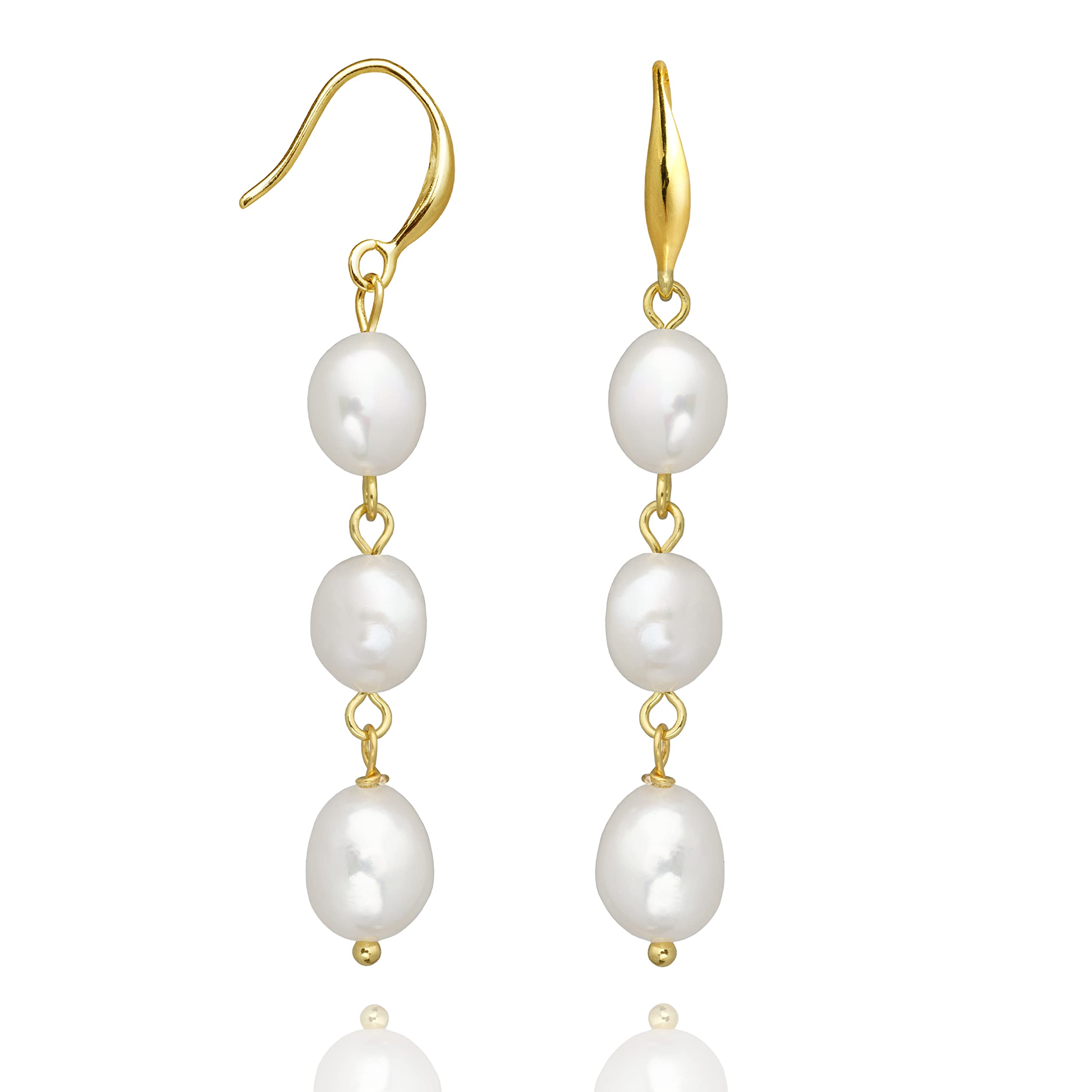 Long Pearl Earrings for Women 14K Gold Plated Sterling Silver Baroque Pearl Dangle Drop Earrings With Elegant Hook (Drop)