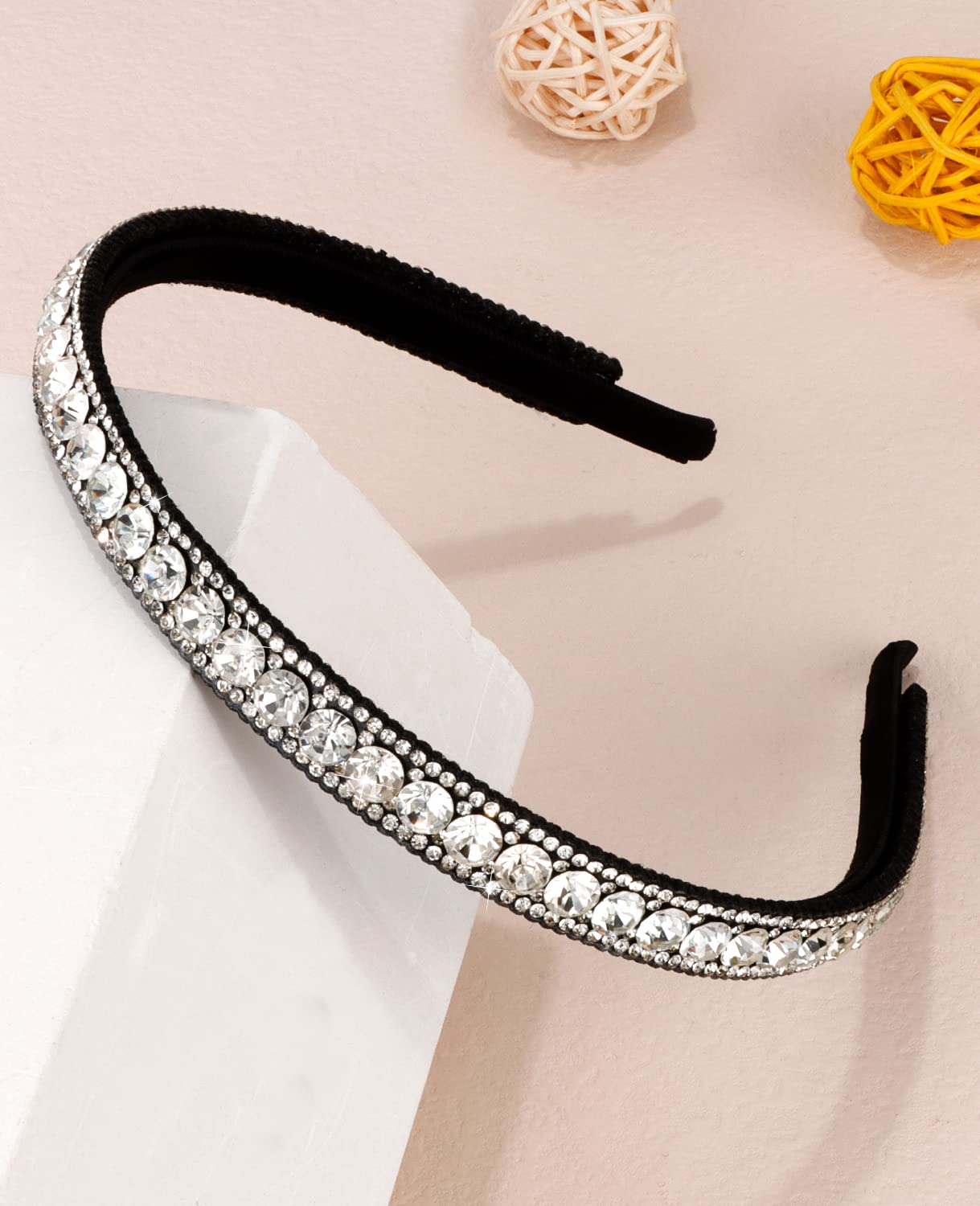 Wecoe Rhinestone Headband Silver Bling Sparkly Diamond Hair Band for Bridal, Birthday, Holiday, Homecoming Women's Gifts