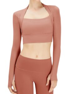 micoson lightweight yoga crop tops slim fit long sleeve workout shirts for women peach coral pink small