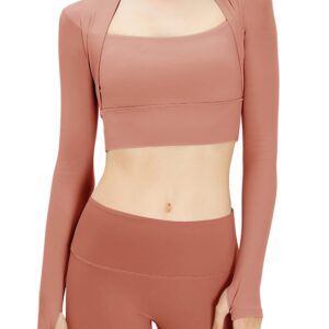 Micoson Lightweight Yoga Crop Tops Slim Fit Long Sleeve Workout Shirts for Women Peach Coral Pink Small