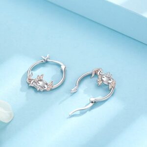 Axolotl Hoop Earrings Hypoallergenic 925 Sterling Silver Cute Animal Mexican Axolotl Earring for Women Axolotl Jewelry Gifts