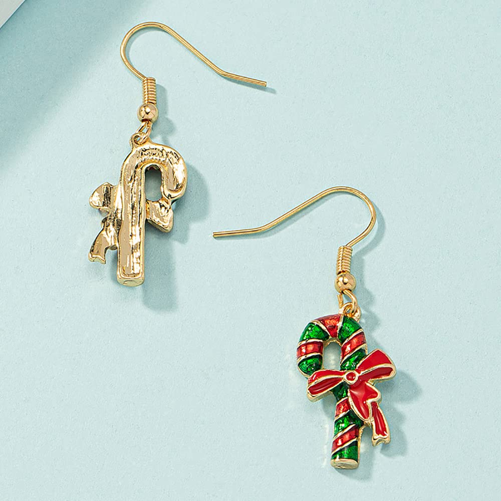 Fashion Christmas Candy Cane Drop Dangle Earrings 14K Gold Plated Red Bow Knot Fish Hook Hoops Earring Cute Xmas Holiday Party Decoration Supplies Jewelry Gifts for Women Teen Girls Accessories