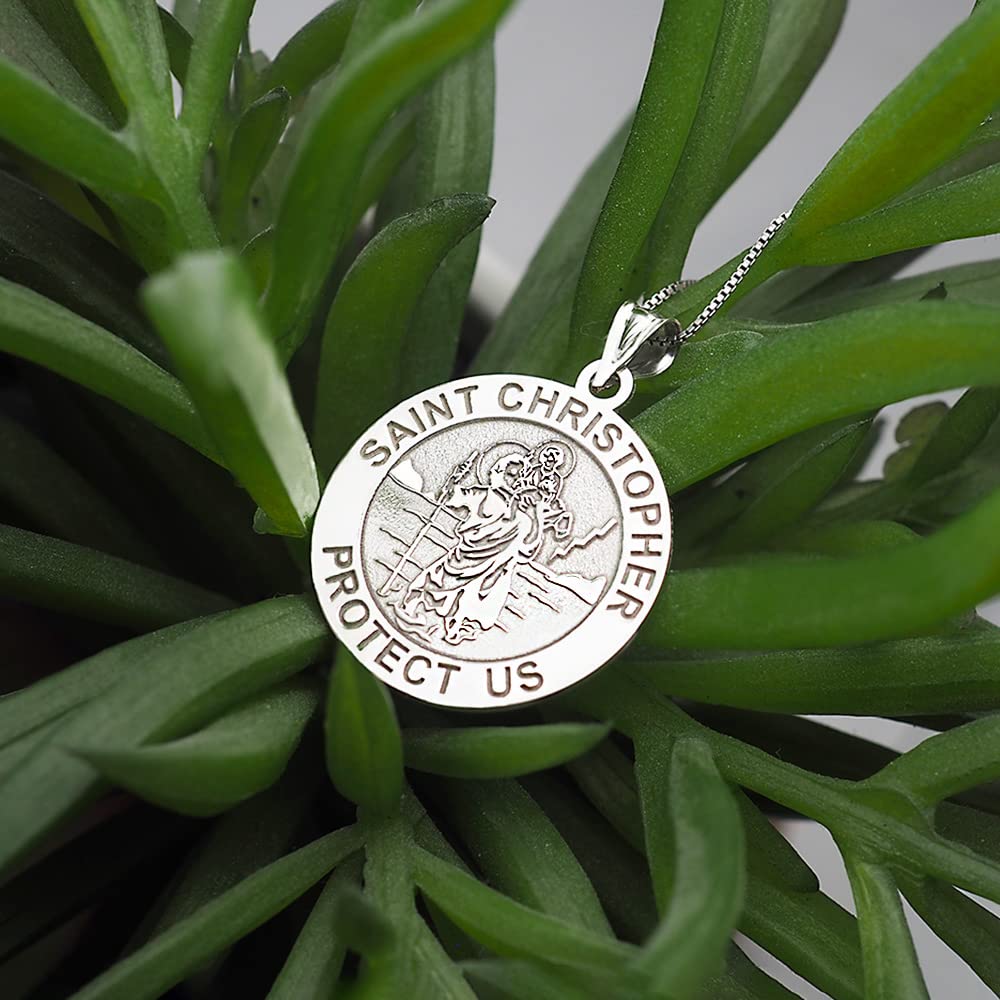 PicturesOnGold.com Saint Christopher Religious Round Medal - EXCLUSIVE- Sterling Silver - 3/4 x 3/4 Inch