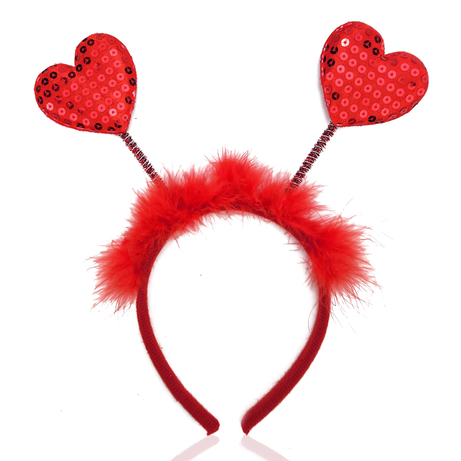 NAOPSY Heart Headband Valentine's Day Festive Headband Red Sequin Love-shaped Head Boppers Party Hair Accessoires for Holiday Festival