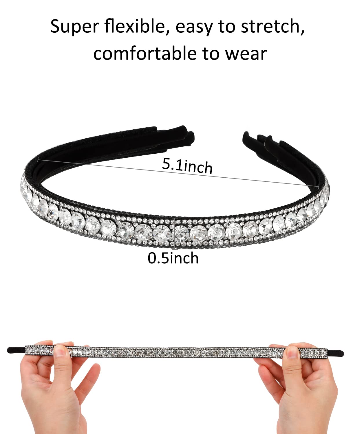 Wecoe Rhinestone Headband Silver Bling Sparkly Diamond Hair Band for Bridal, Birthday, Holiday, Homecoming Women's Gifts