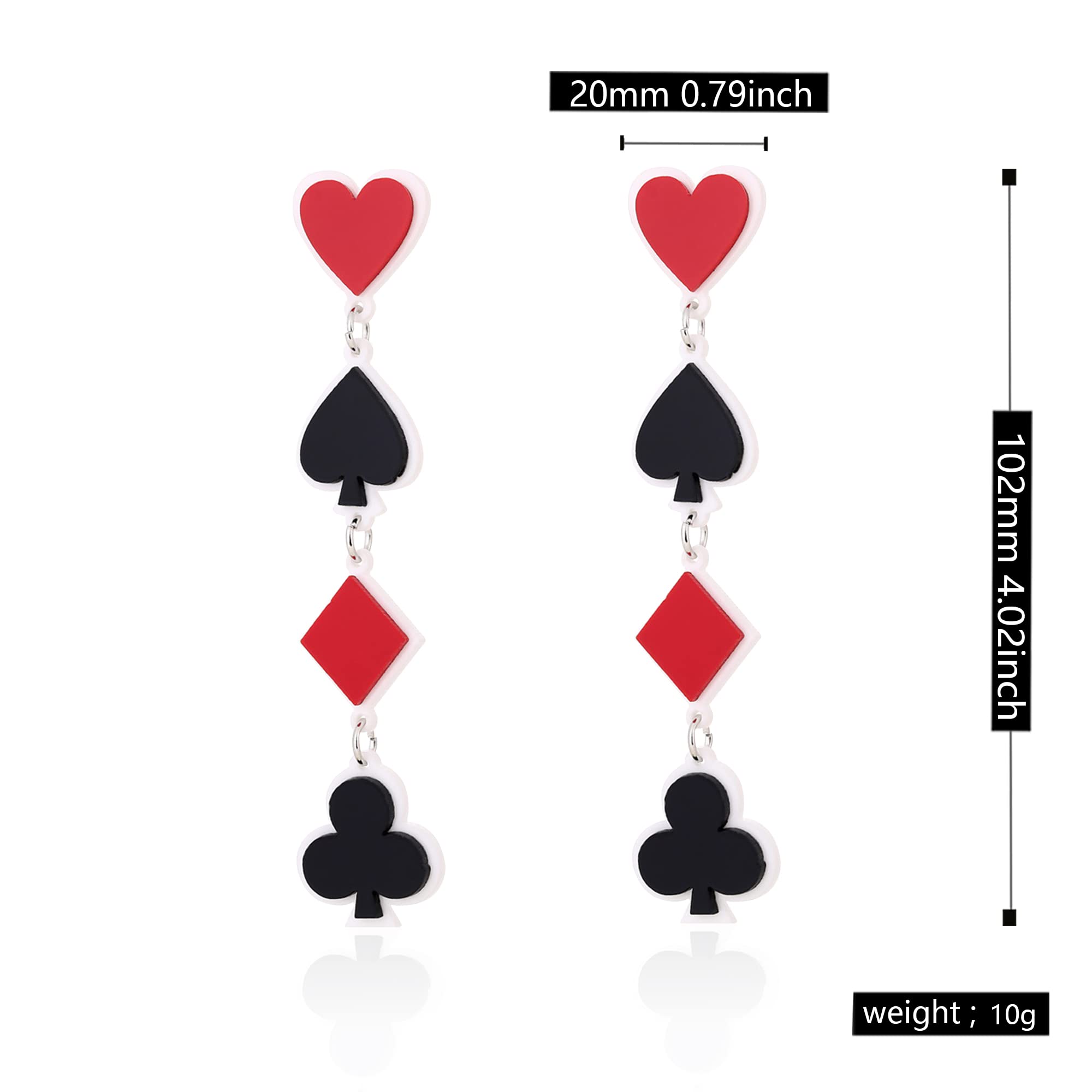 Unique Funny Playing Cards Pattern Dangle Drop Earring Personality Asymmetric Acrylic Spades Hearts Plum Poker Earrings for Women Gift Statement Nightclub Party Jewelry (Long Design)