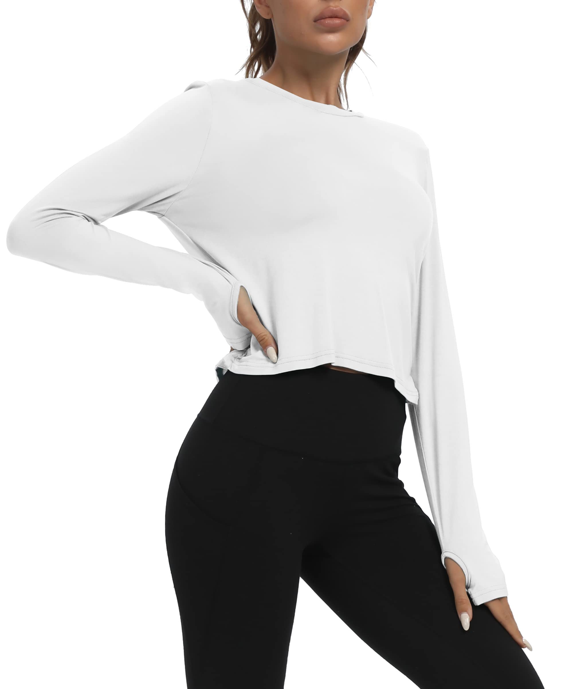 Bestisun Long Sleeve Workout Crop Shirt Open Back Athleisure Wear Yoga Crop Tops Gym Sweatshirt Training Exercise Shirts White XL