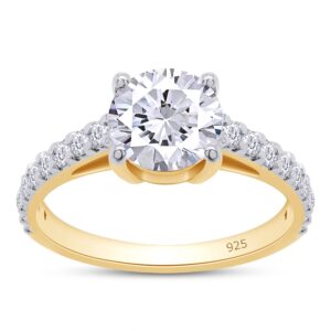 SAVEARTH DIAMONDS Engagement Ring for Women, 18K Yellow Gold Over 925 Sterling Silver Ring 1.00 CT D Color VVS1 Clarity Round Cut Solitaire Lab Created Moissanite Rings with Four Prongs, Size - 6.5