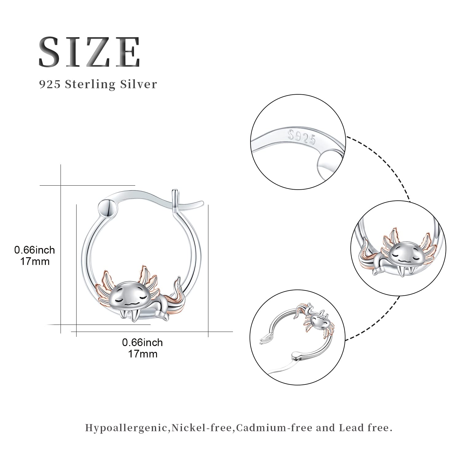 Axolotl Hoop Earrings Hypoallergenic 925 Sterling Silver Cute Animal Mexican Axolotl Earring for Women Axolotl Jewelry Gifts