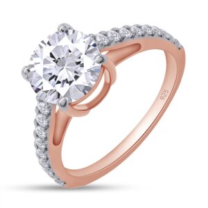 SAVEARTH DIAMONDS Engagement Ring for Women, 18K Rose Gold Over 925 Sterling Silver Ring 2.00 CT D Color VVS1 Clarity Round Cut Solitaire Lab Created Moissanite Rings with Four Prongs, Size - 4.5