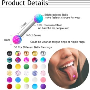 VANGOT 30Pcs 14G Surgical Steel Tongue Rings for Women Stainless Steel Nipple Rings Barbell Body Piercing