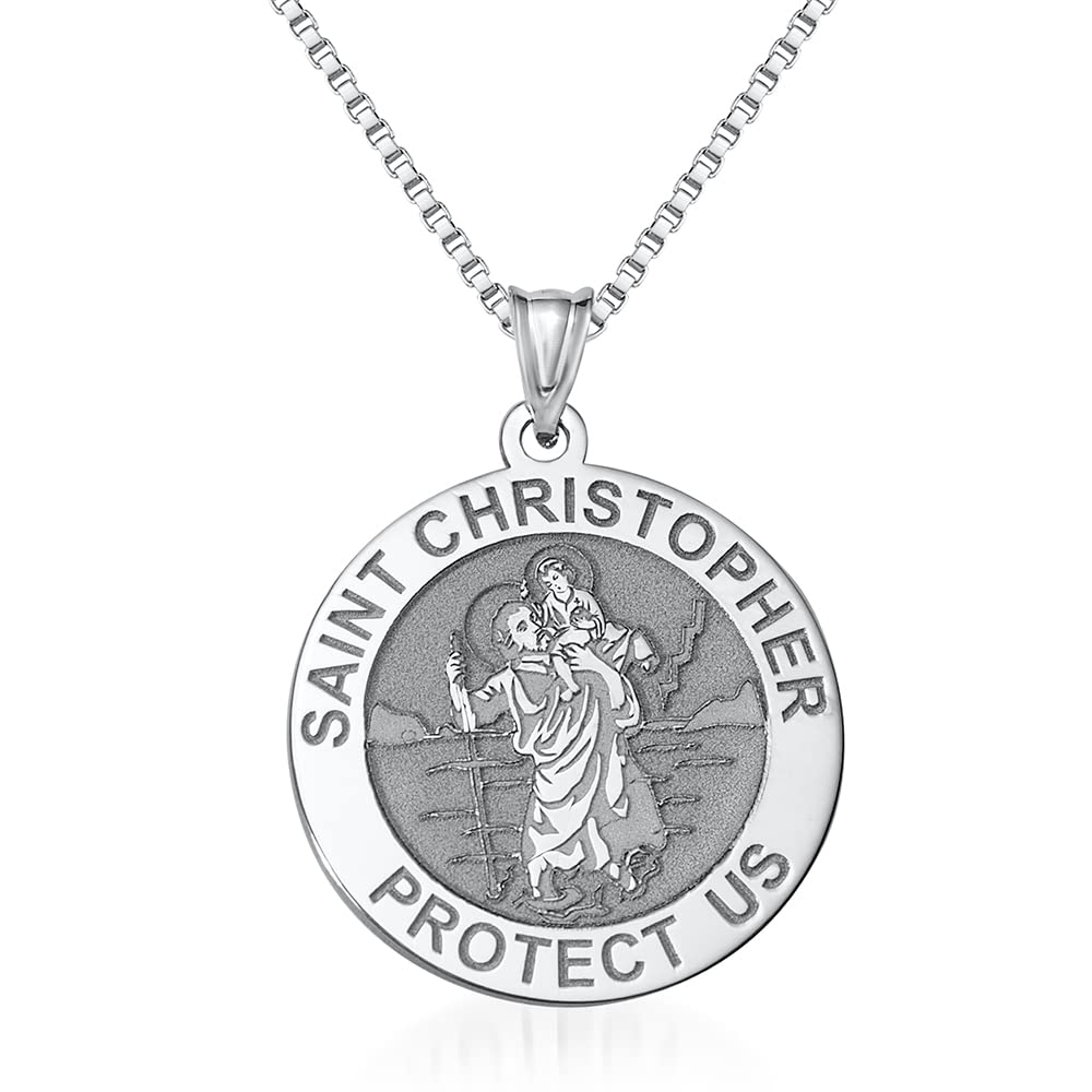 PicturesOnGold.com Saint Christopher Religious Round Medal - EXCLUSIVE- Sterling Silver - 3/4 x 3/4 Inch