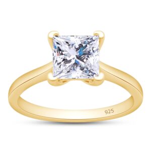 1.5ct Princess Cut Moissanite Rings for Women, Brilliant D Color VVS1 Clarity Lab Created Diamond Solitaire Ring 18K Yellow Gold Over Sterling Silver 4-Prong Moissanite Engagement Ring for Women-7