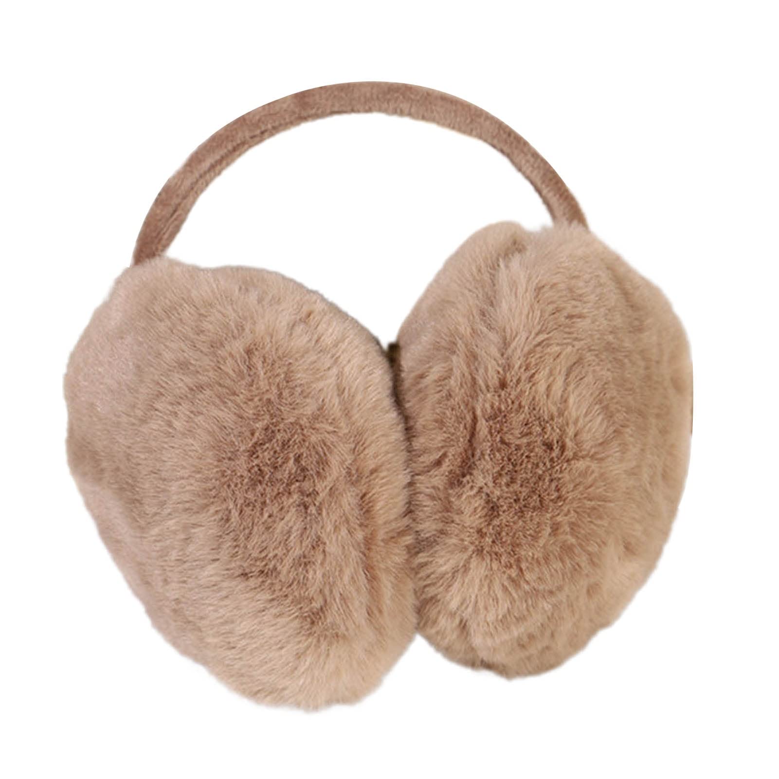 AkoMatial Ear Warmers for Women, Plush Cute Ear Muffs Lightweight Winter Behind The Head Earmuffs for Running Riding Hiking Camel