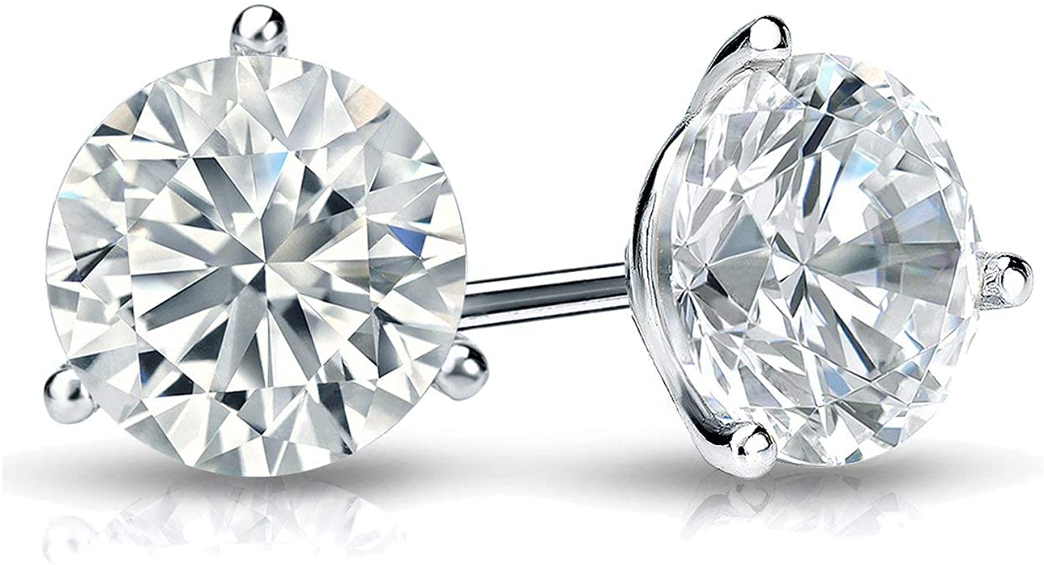 Diamond Wish IGI Certified 4 Carat Lab Grown Diamond Round Stud Earrings for Women in 14k White Gold (H-I, VS1-VS2, cttw) 3-Prong Martini Screw Back